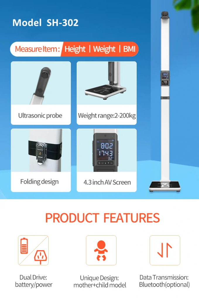 Ultrasonic Height Weight Scale bmi Height Weight Machine SH302