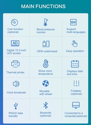 Ultrasonic Digital Coin Operated Height Weight Vending Scales Smart Bmi Blood Pressure Machine