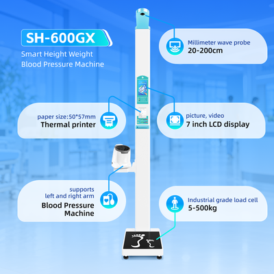 Medical Weight Scale with Height and Health Measurement Ultrasonic Height Weight Blood Pressure Measuring Device