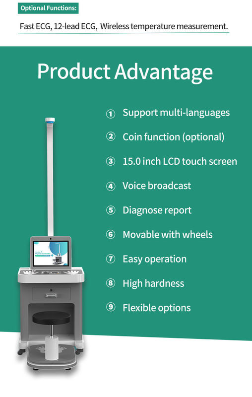 Blood Pressure Fast Health Care Kiosk With A4 Laser Printer Health Report